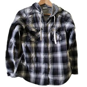 Columbia Plaid Hoodie Medium Black White Buffalo Check Gorpcore Camping